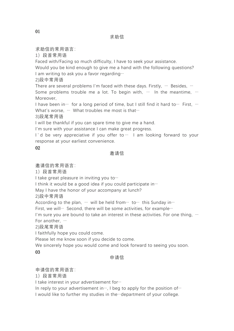 高中英语12类应用文万能句型汇总_第1页